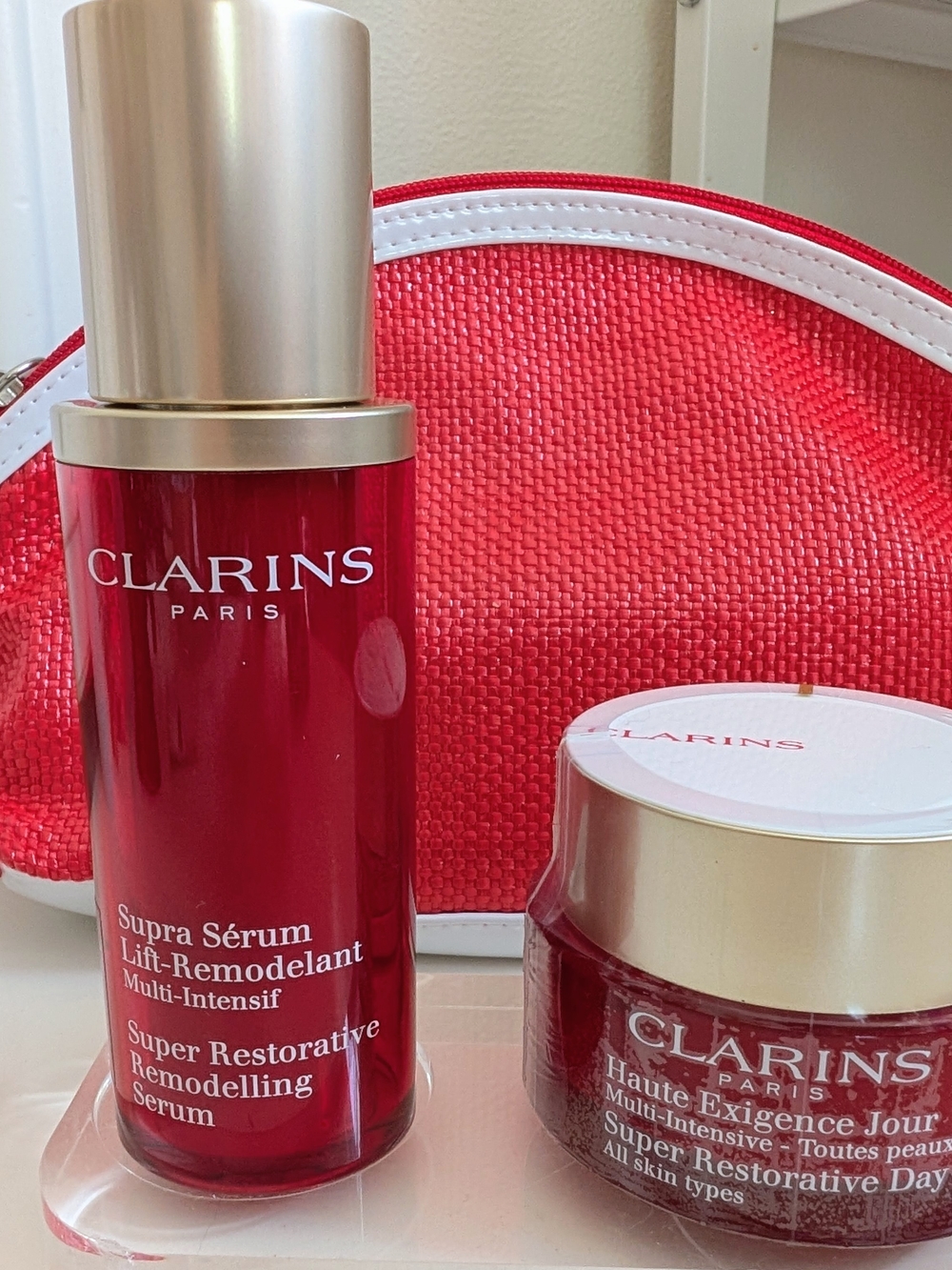 Clarins Super Restorative Serum & Day Cream Set | with Cosmetic Bag